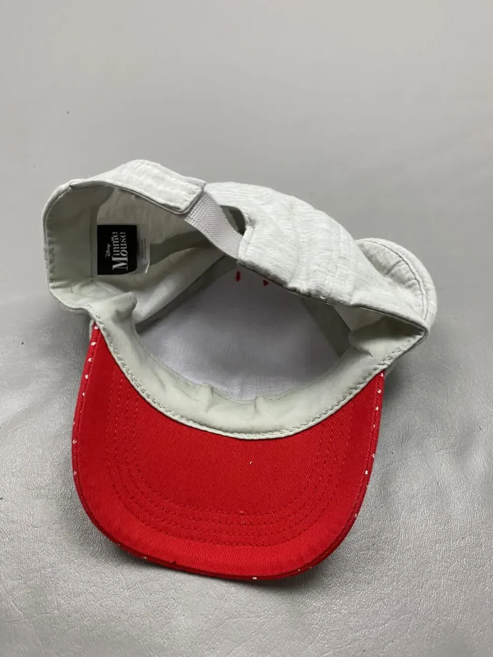 Hat Cap Strap Back One Size Gray Disney Minnie Mouse Polka Dot Lined Adjustable